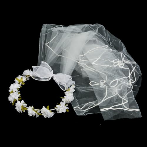 Image of Girls First Communion Holy Veil White Flower Headband Christening Headpiece