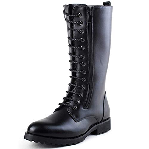 K-Flame High Top Martin Stiefel Herren Lange Reitstiefel Leder Schnürstiefel Militär Kampfstiefel Lässig Hoch Feldritter Schuhe Outdoor Arbeit Utility Schuhe,Schwarz,44