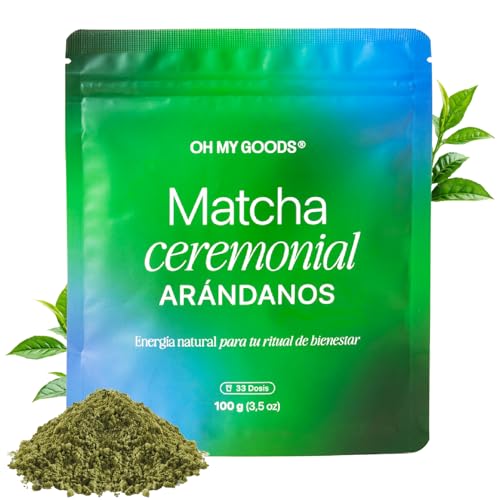 OMG Matcha Ceremonial Premium (100g) | Sabor Arándanos | Té Verde Matcha en Polvo | 100% Natural | Ideal para Ceremonia y Latte | Sin Gluten y Sin Azúcar | Green Drink