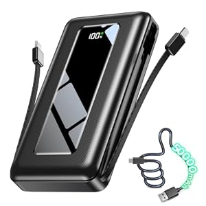 50000mAh Portable Charger Power Bank, Fast Charging with Built in Cables