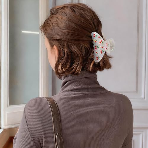 Image of OWIIZI Cherry Hair Clips for Women 3.5 inch Durable Acetate Cute Hair Claw Clips Ponytail Barrette Strong Hold Acrylic Hair Accessories for Girls Long Thick Hair