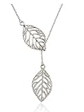 Jane Stone Fashion Pendant Necklace Leaf Y Shaped Statement Jewelry for Women Girls(Fn1454-Silver Tone)