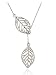 Jane Stone Fashion Pendant Necklace Leaf Y Shaped Statement Jewelry for Women Girls(Fn1454-Silver Tone)