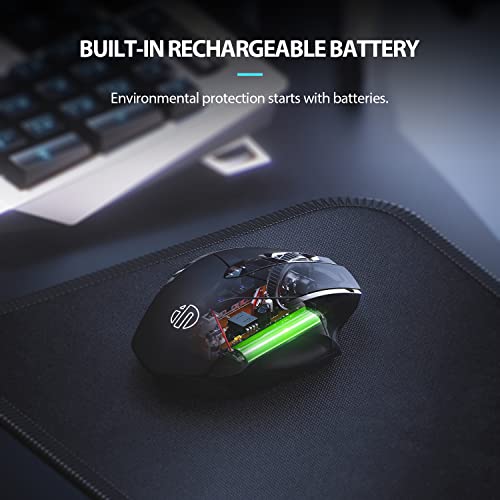 inphic Maus Kabellos Wiederaufladbare 700mAh Akku, Pro 2,4G 1600DPI USB funkmaus mit Anzeige des Batteriestands für Computer, Laptop, PC, 6 Tasten, USB-Empfänger, Schwarz – Bild 4