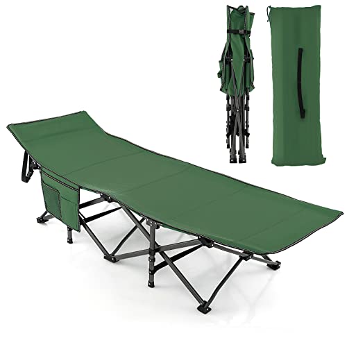 COSTWAY Cama Plegable Camping, Reposacabezas Inclinado, Bolsillo Lateral, Bolsa de Transporte, Soporta 272 kg, Cama Camping Excursionismo, Senderismo, 190 x 70 x 54 cm (Verde)