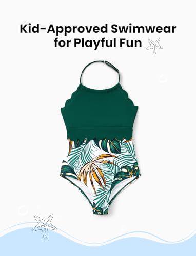 Image of PATPAT Mommy and Me Matching Swimsuit:One Piece V Neck Bathing Suits Leaves Printed Family Swimwear Matching Set