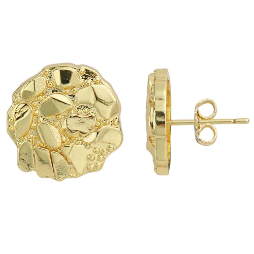 14k Gold Plated Round Rough Textured Cookie Nugget Stud Earrings For Men/Women Unisex2