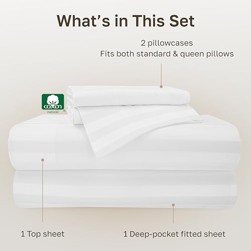Image of California Design Den 4 Piece Full Size Sheet Set - 100% Cotton 500 Thread Count, Cooling Deep Pocket Bed Sheets with Fitted Elastic Sheet, Extra Soft Luxury Hotel Quality - Pure White | Good Housekeeping Seal, OEKO-TEX Certified, Silky-Soft Sateen Weave, 4pc Set, 16 inch Deep Pockets, For Hot Sleepers, All-Season