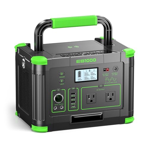 GRECELL Portable Power Station 1000W, 999Wh Battery Solar Generator with 10W Wireless Charging, 1000W Solar Power Station, 10 Output Ports for Home Emergency, Outdoor Camping, RV Travel, Laptop TV
