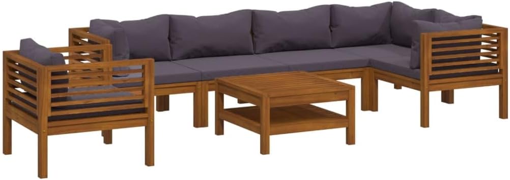 vidaXL Solid Acacia Wood Patio Lounge Set 7 Piece with Cushion Outdoor Garden Terrace Wooden Modular Sofa Seating Seat Sitting Chair Furniture