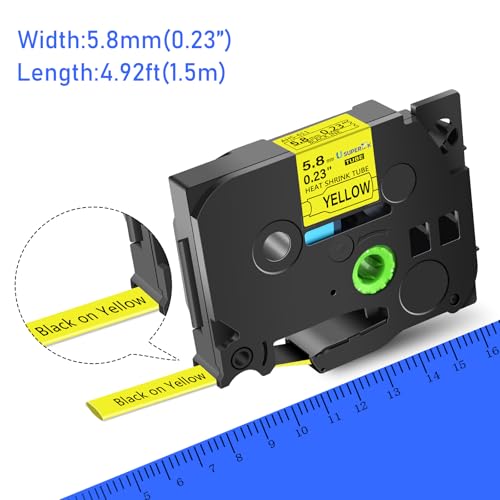 Image of 2 Pack Compatible for Brother Ptouch HSe-611 HSe611 HS-611 HS611 Black on Yellow 5.8mm 0.23'' Heat Shrink Tubing Label Tape for Wire Cable use in PT-E300 PT-E500 PT-E550W PT-P750W Label Printer