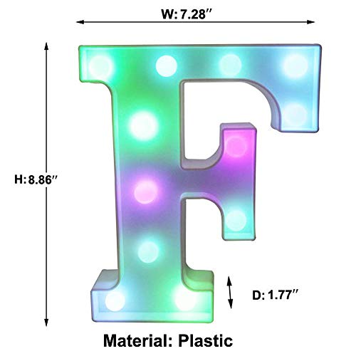 Image of Pooqla Colorful LED Marquee Letter Lights with Remote - Light Up Marquee Signs - Party Bar Letters with Lights Decorations for The Home - Multicolor F