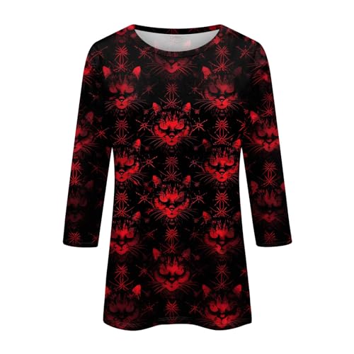 Cute Funny Halloween Shirts for Women Plus Size 3/4 Length Long Sleeve Womens Tops Witch Gothic Renaissance Shirt