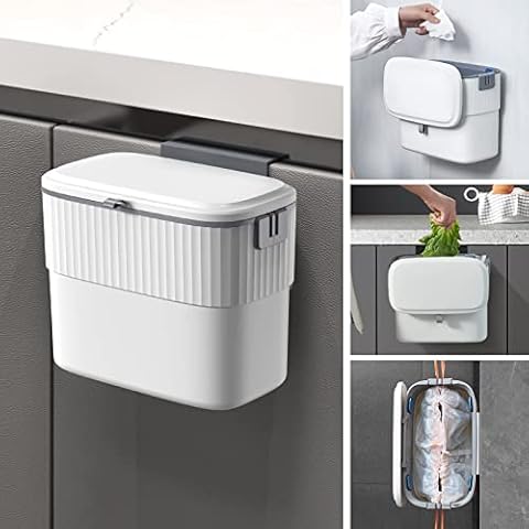 ELPHECO Kitchen Compost Bin with Lid 1.8 Gallon Hanging Trash Can with Lid, 7 Liter Wall-Mounted Garbage Can for Kitchen Cabinet Door, Small Under Sink Trash Can for Cupboard, Bathroom, Office Cover