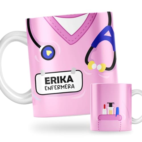 DEREGALOOS Taza Original Personalizada con Nombre | Taza para Regalar Uniforme TCAE Médico Enfermera Auxiliar...
