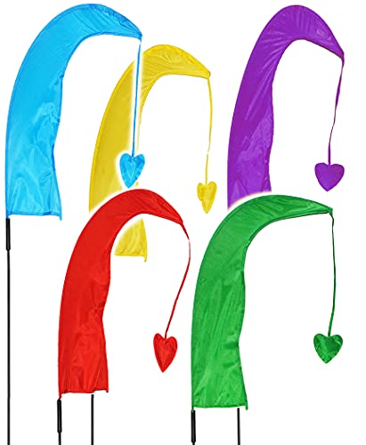 alles-meine.de GmbH 5 Stück XL - 1 m - Windfahnen/Balifahnen - bunter Farbmix - mit Fahnenstange - UV-beständig & wetterfest - Windrichtungsanzeige - aus Nylon/Flagge W..