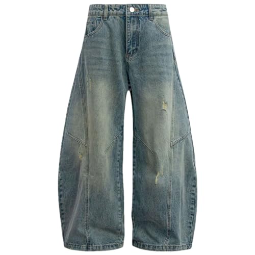 Men’S Wide Leg Baggy Vintage Denim Jeans with Zipper Fly Mid Waist Loose Fit Light Wash Casual Pants