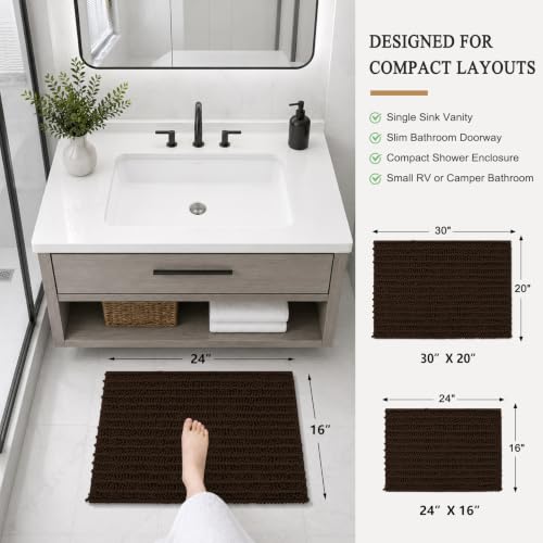 Image of Arotive Luxury Small Bathroom Rugs 24x16, Extra Soft Thick Absorbent Shaggy Chenille Bath Rugs, Machine Wash Dry, Bath Mats for Bathroom Floor, Tub and Shower, Home Decor Accessories, Brown