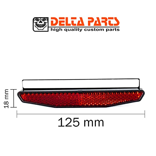 Delta Parts - Reflektor Rückstrahler für Motorrad – Katzenauge hinten - Reflektor inkl. Halteblech aus Aluminium selbstklebend - Motorrad Zubehör Reflektoren Aufkleber. Made in Germany!