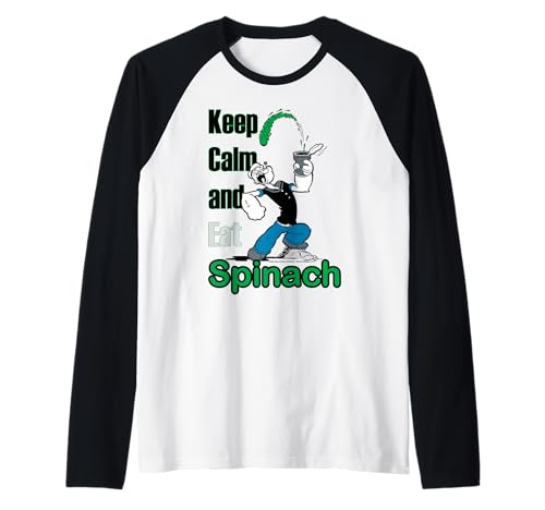 Popeye The Sailor Man Keep Calm & Eat Spinach Retro Comic Raglan Baseball Tee