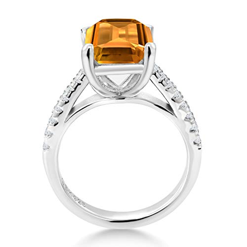 Gem Stone King 925 Sterling Silver Gemstone Birthstone and White Created Sapphire Ring For Women (Emerald Cut, Available in Size 5,6,7,8,9)3