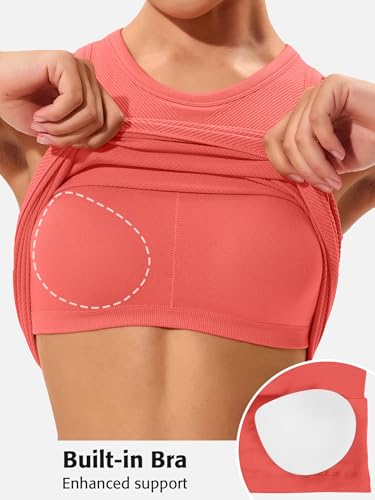 Image of ATTRACO Ribflex Workout Tank Tops for Women Seamless Full Length Gym Tops Athletic Yoga Top Built in Bra