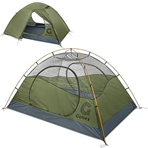 Gonex Tente de camping légère pour 2/4 personnes, tente de randonnée étanche, tente dôme double couche avec poteaux en aluminium, installation facile