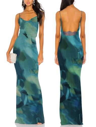 Image of Aigeman Women Spaghetti Straps Mermaid Evening Gown Wedding Guest Dress Drape Neck Lace Backless Formal Maxi Dress 21