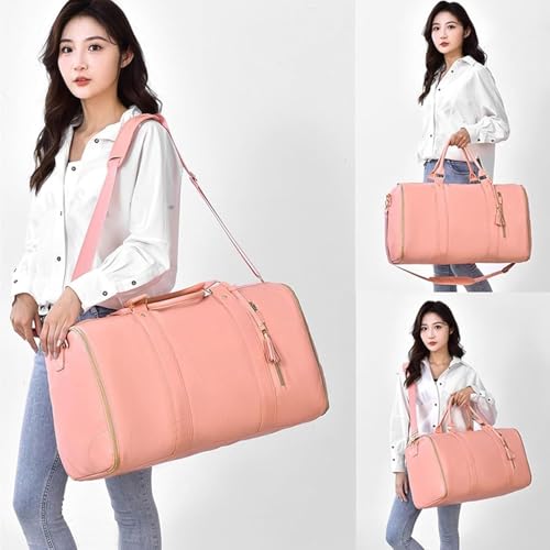 Styleushaven Foldable Travel Bag, Styleushaven Foldable Travel Bag 2.0, 2 In 1 Large Capacity Foldable Garment, Multifunctional Pu Leather Duffel Bag with Toiletry Pocke (Beige (Roller Edition))2