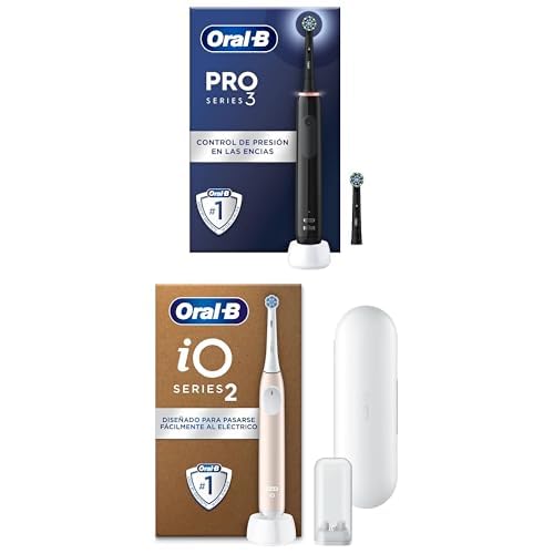 Oral-B Pro 3 3000 Cepillo de Dientes Eléctrico con Mango Recargable y 2 Cabezales, Negro + Oral-B iO 2 Cepillo de Dientes Eléctrico Rosa Suave