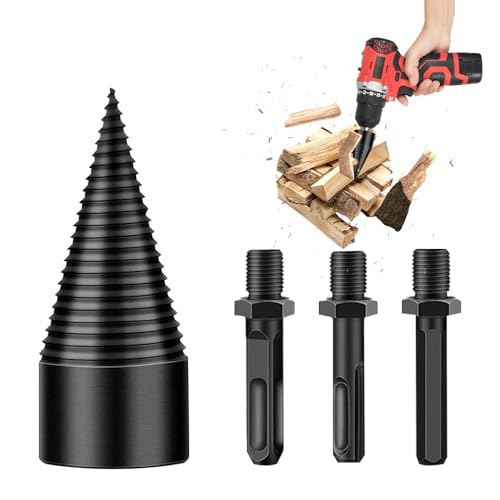 Vmxlso Broca para Partir Leña, 50mm Broca para Rajar Leña, Astilladora de Leña para Taladro con 3 Asas de Perforación, Cuadrado /Redondo /Hexagonal, Astilladora de Troncos Broca Cónica para Hogar