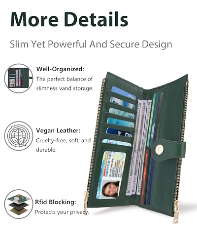 Image of Floral Women's Slim Wallet,Thin RFID Card Holder with Zipper Pocket | 12 Slot Wallet Organizer, Large Capacity, Vegan Leather, Coin Purse, Cash Compartment, Travel Wallet, Women Gift