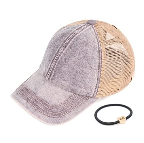 C.C Kids Criss-Cross Elastic Band Stone Washed Denim Baseball Pony Cap for Kids (KIDS-BT-1009)