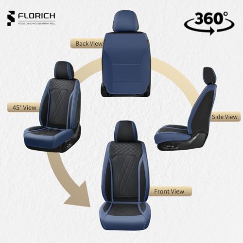 Image of FLORICH Leather Front Car Seat Covers Waterproof Durable Front Seat Protector for Cars Luxury Breathable Vehicle Seat Cover Interior Decoration Universal Fit for Most Car Truck SUV, Blue&Black