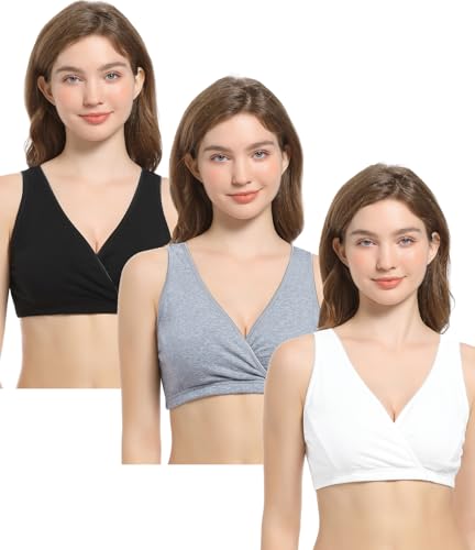 Image of CAKYE 3 Pack Cotton Maternity Nursing Bras Breastfeeding Sleep Bralette