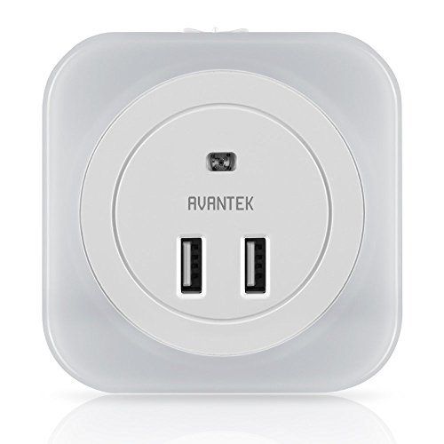 AVANTEK LED Night Light Plug-and-Play Automatic Wall Lights with Dusk to Dawn Sensor and Dual USB Ports