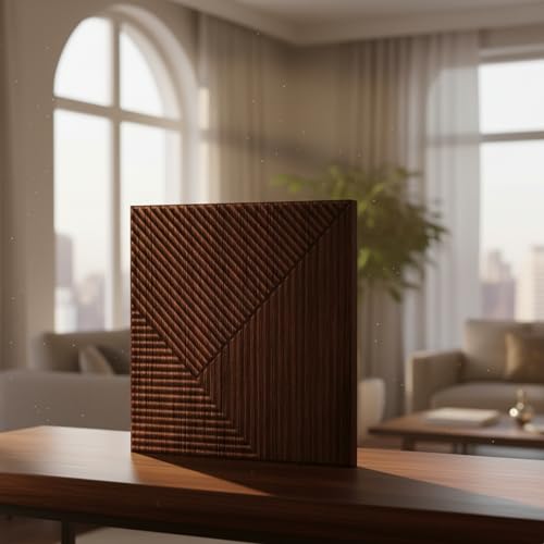 Image of Kayra Decor 3D PVC Wall Panel Fluted Design Walnut Wood Color 19.7 inch x 19.7 inch (Pack of 12) - Covers 32.34 Sq. Ft.