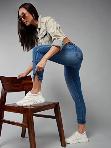 Image of Dolce Crudo Women's Skinny High Rise Bleached Cropped Stretchable Denim Jeans