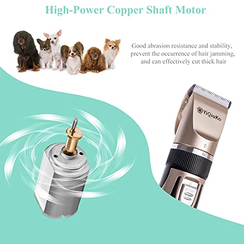 YiQiuKo Dog Clippers, Dog Grooming Kit Low Noise Electric Pet Clippers Rechargeable Cordless Professional Dog Hair Trimmer for Dogs Cats and Other Pets(Gold) - Image 3
