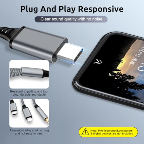 Image of Verilux 3 in 1 Car Aux Cable, USB C to 3.5mm Audio Cord Car Stereo Aux Cable Compatible with Galaxy S23 /S22 /S21FE /OnePlus /iPhone 14 /13 /12 /XR