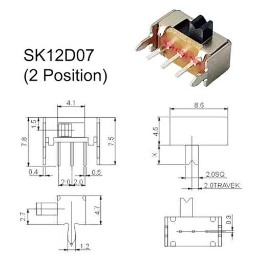 Interrupteur à bascule mini commutateur coulissant horizontal SK12D07 pour électronique - 2