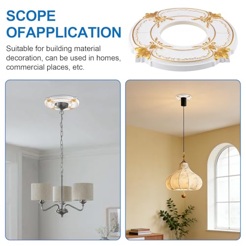 Image of INCREWAY 1Pc 13 Inch Painted Gold Carved Ceiling Lighting Base, Decorative Ceiling Lighting Used for Painted Gold Decoration in Living Rooms Lobbies Bedrooms Corridors Gypsum Circular Installation