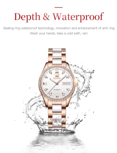 Image of OLEVS Automatic Watch for Men Self Winding Mechanical Calendar Waterproof Watch Stainless Steel Dress Luminous Luxury Business Wrist Watches, White-6637, Modern