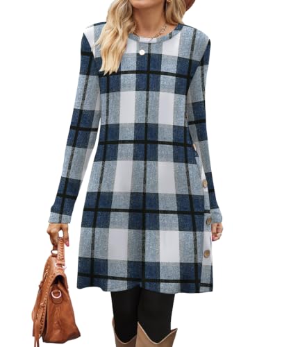 Image of OFEEFAN Fall Dresses for Women 2026 Crew Neck Long Sleeve Dress with Pockets