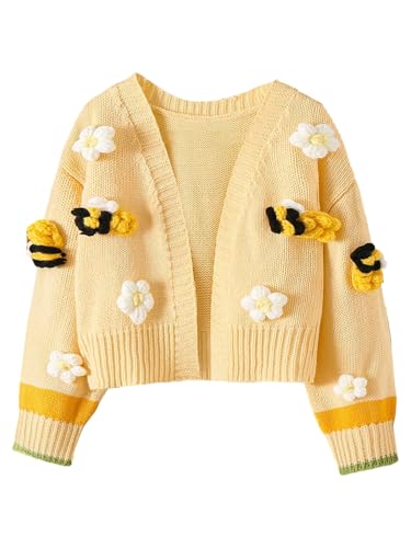 Verdusa Girl's Cute 3D Floral Cartoon Cardigan Sweaters Open Front Knit Outerwear