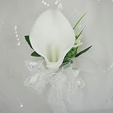 Lily Garden Artificial Flower Calla Lily Boutonniere Corsage with Ribbon (Wrist White)