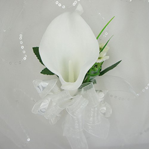 Lily Garden Artificial Flower Calla Lily Boutonniere Corsage With Ribbon (Wrist White) #TOP1