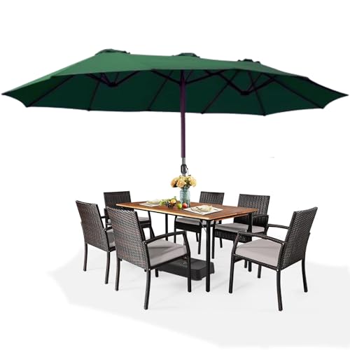 Image of THESHELTERS - 15ft Large Outdoor Umbrella Double-Sided Patio Umbrella with 65Kg Movable Stand, Crank Handle, 12 Ribs Rectangular Garden Umbrella for Patio Graden, Poolside, Terrace, Cafe and Hotels