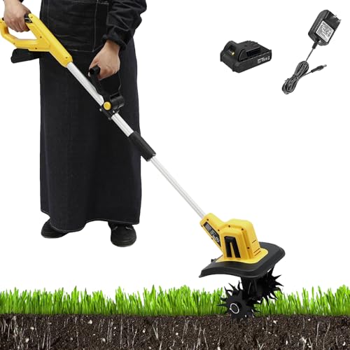 Rotovator Eléctrico para Jardín, Cultivador De Mano Inalámbrico con Batería Y Cargador, Cultivador De Tierra De 20 V Y 250 RPM, Ancho De Trabajo De 22 Cm, Profundidad De Labranza De 16 Cm