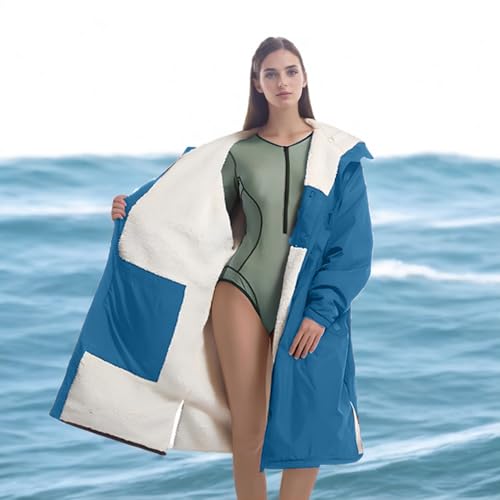 Parka de natación unisex Thermal Surf Poncho, manto cambiador oversize, forro polar impermeable, chaqueta térmica para nadar con capucha y toalla miniatura 5